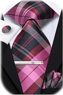 Hi-Tie Classic Mens Silk Ties Set 4 PCS Necktie Pocket Square Cufflinks Clip Pin Solid Strip Paisley Tie