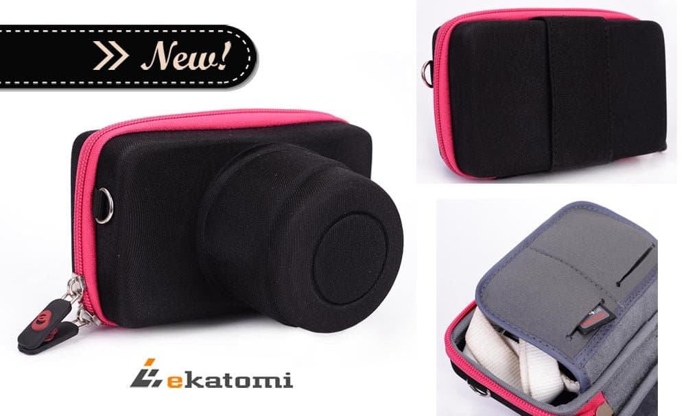 Nikon 1 J3 with 30-110mm Lens Universal Compact System Camera Case Hard Cover - Black & Magenta / Hot Pink. Bonus Ekatomi Screen Cleaner