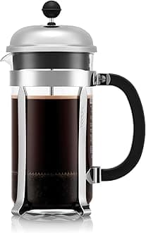 French Press Chambord - 1L / 8 Cup Silver Coffee Maker - Heat-Resistant & Stainless Steel Filter - BPA-Free Dishwasher Safe Cafetiere - Made in Portugal