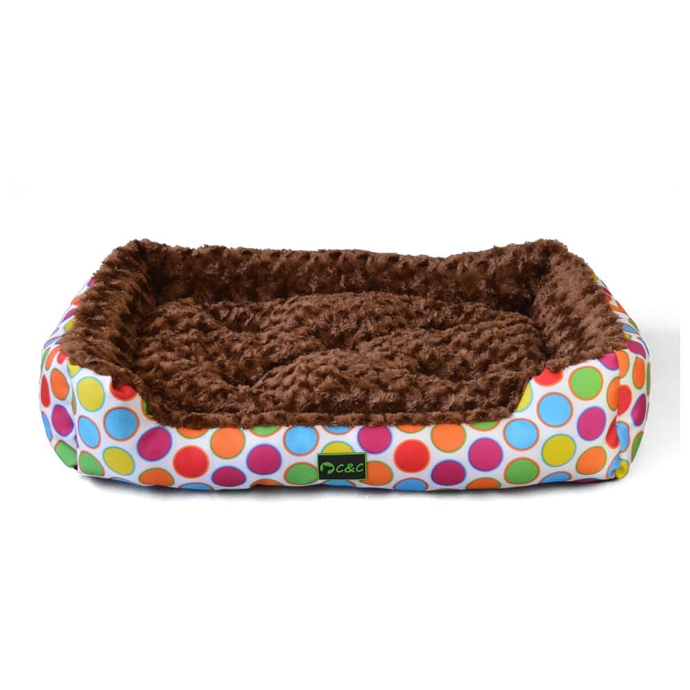 MANGO SPOT Durable Oxford Dogs Sofa Fluffy, Washable Rectangular Cuddler Pet Bed with Removable Pillow, 28.3Lx21.2Wx4.3H Inch, Big Aqua Dots on White