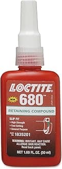 LOCTITE® 680-50ml| green| high strength | cylindrical parts| low viscosity |prevents loosening and leakage from shock and vibration| cures on all metal surfaces| tolerates slightly oiled surfaces