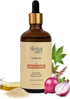 The Herbal Story Hair Fall Control Oil - 100 ml, Reducing Hair Fall, Promoting Volume and Adding Natural Shine- 100% Herbal Sesame, Onion and Castor Oil- Ayurvedic Hair Care oil for Women and Men