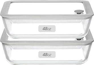 Glass Food Containers with Glass Lid, Microwave Safe Food Storage Container Set, 2 Pack of 48oz, Large Size Meal Prep Storage Set with Airtight Leak Proof Lid.