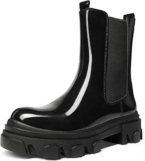 DREAM PAIRS Women's Fashion Waterproof Chelsea Boots Comfy Mid Calf Platform Chunky Boots Slip On Winter Riding Ankle Booties