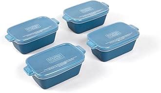 Souper Cubes Stoneware - 5" Square Baking Dish with Silicone Covers - Ceramic Baking Pan Set - Kitchen Essentials and Bakeware - Set of 4 - Blueberry