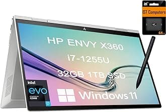 HPEnvy X360 15 15t 2-in-1 Touchscreen (Intel 12th Gen i7-1255U, 32GB RAM, 1TB SSD, Active Stylus) 15.6" FHD IPS Laptop, Long battery life, Backlit KB, Thunderbolt 4, IST SD Card, Win 11 Home