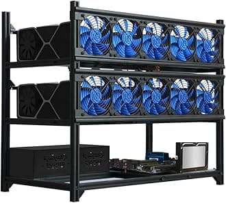 Kingwin Kingwin Professional Aluminum 12 GPU Miner Case Stackable Mining Case Rig Open Air Frame for Cryptocurrency Mining Ethereum(ETH)/ETC/ZCash Excellent Air Convection Design to Improve GPU Perfor