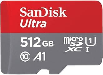 SanDisk Ultra 512 GB microSDXC Memory Card + SD Adapter with A1 App Performance Up to 100 MB/s, Class 10, U1, Red/Grey