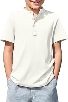 Haloumoning Boys Short Sleeve Henley Shirt Kids Casual Button Front Summer T-Shirts Tops Tees 5-14 Years