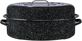 19-Inch Covered Oval Roaster, 20 Lb Capacity - Enamel Steel Cookware, Dishwasher Safe & PFOA-Free, Even Heat Distribution for Roasting Poultry, Meat, or Vegetables (Speckled Black)