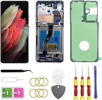OLED for Samsung Galaxy S21 Ultra 5G LCD Screen Replacement for Samsung S21 Ultra Touch Digitizer Screen Display Assembly with Frame Toolkits G998U G998B/DS (Silver)