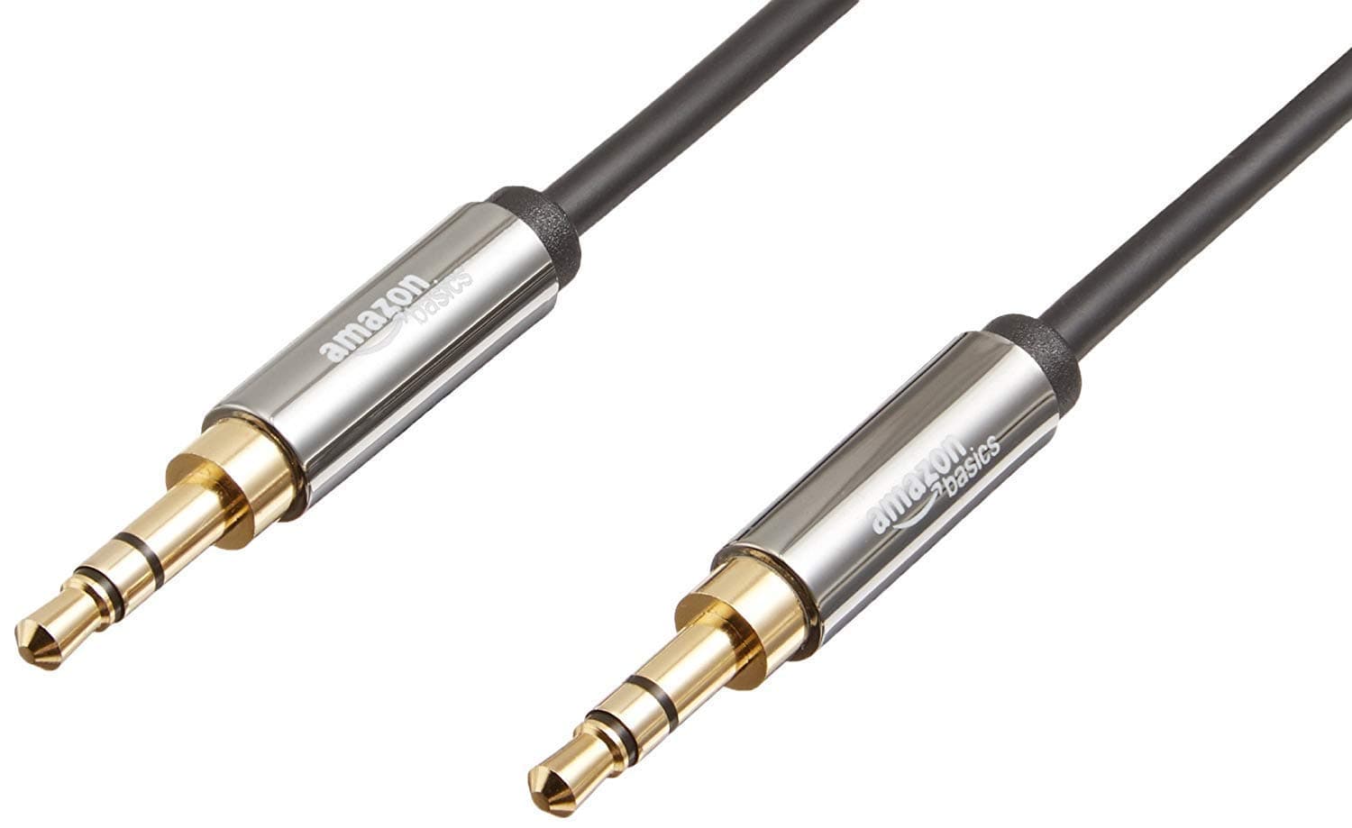 Amazon Basics 2-Pack 3.5mm Stereo Audio Cable for Car Stereo, Speaker or Subwoofer with Gold-Plated Plugs, Smartphone Compatible, 4 Foot, Black