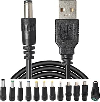 USB to DC Power Charging Cable with 12pcs DC Barrel Jack Universal Power Adapter Tips USB 2.0 to DC 5.5x2.1mm Plug Micro USB Type-C Connector Compatible Flashlight Camera & More