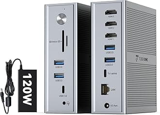 DisplayLink Docking Station 3 Monitors, 14-in-1 USB C Triple Monitor Docking Station for M1 M2 M3 M4 MacBook/Mac mini, Windows, Chrome (3HDMI, 120W Power Supply, 5 USB, Ethernet, SD/Micro SD