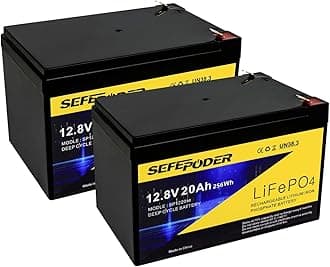 SEFEPODER 12V 20Ah Lithium LiFePO4 Deep Cycle Battery 2 Pack, 4000+ Cycles Rechargeable Battery for Electric Scooter, Ride On Toy, Lighting, Power Wheels, Fish Finder and More with Built-in 40A BMS