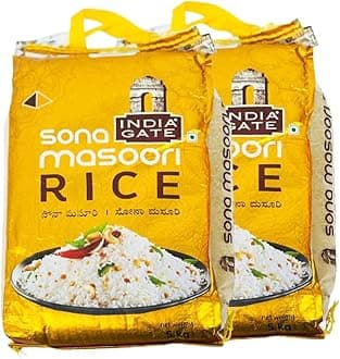 India Gate Sona Masoori Rice - 5kg, Golden Ivy, Aromatic and Medium-Grain, Ideal for Everyday Meals, Biryani, Pulao, Product from India Multiple Pack (Pack of 2)