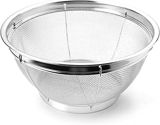 Fine Mesh Strainer for Kitchen, 4 Quart Stainless Steel Colander Bowl for Pasta, Rice, Fruit, Metal Net Baskets with Resting Base - Strain, Drain, Rinse