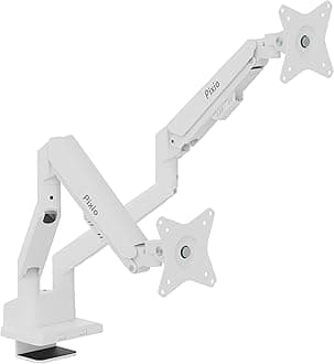 PS1D Wave White Dual Monitor Arm Stand Desk Mount - Fits up to 32 inches Monitors and up to 19.8lbs. VESA Compatibility and Integrated Cable Management