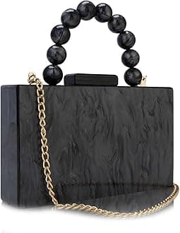 Acrylic Purses Evening Clutch Bag Marbling Handbags for Women Cross Body Bag with Pearl Chain Formal Wedding Prom Party