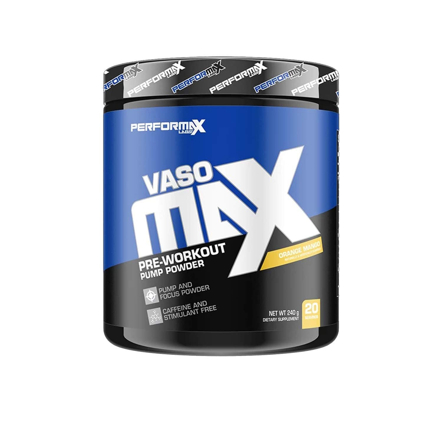 Performax Labs VasoMax | Caffeine Free Energy Focus Nitric Oxide Pre Workout Pump Powder, Orange Mango