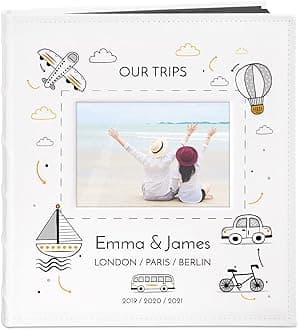 MavertonPhoto Album for couples- White cover with a photo frame and a stylish print - 60 black pages to fill in - Up to 240 images in multiple size - For wedding - For parents - trips