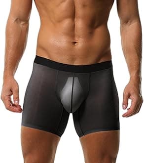 Men's Boxer Brief Underwear Ice Silk Mesh See Through Underpants Sports Extended Anti Crotch Shorts Running