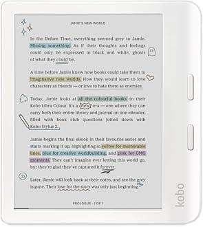 Kobo Libra Colour | eReader | 7” Glare-Free Colour E Ink Kaleido 3 Display | Dark Mode Option | Audiobooks | Waterproof | 32GB of Storage | White