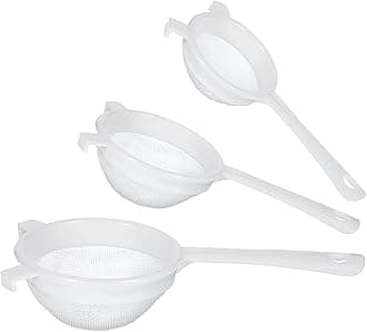 3 Pcs Plastic Nylon Mesh Strainer Colander with Handle, small fine mesh strainer rice yogurt strainer, mesh strainer sieve for Baking Kitchen Strainer Tea Juice Pasta Strainer