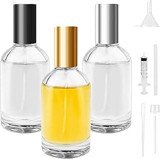 3PCS 50ml Travel Perfume Glass Spray Bottle, Round Refillable Perfume Atomiser, Portable Clear Glass Empty Bottle Fine Mist Atomizer with Dispensing Tools for Daily Business Trips