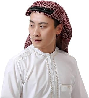 Adult Men Arab Head Scarf Keffiyeh Middle East Desert Shemagh Wrap Muslim Headwear Arabian Costume Accessories (Wine Red)