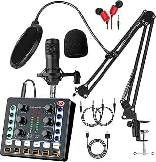 Podcast Equipment Bundle, BM-800 Recording Studio Package with Voice Changer, Live Sound Card - Audio Interface for Laptop Computer Vlog Living Broadcast Live Streaming