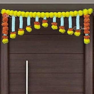Handmade Door Hanging Yellow Orange Merigold Flower Door Bandarwal Toran (MG-01) - Diwali Ganpati Pooja New Year Inauguration Wedding Festival Home Decor (40 Inch X 12 Inch)