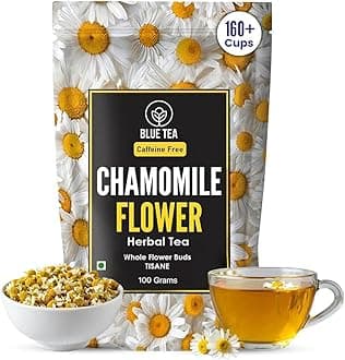 BLUE TEA - Chamomile Flower Tea - 100g | Pure WHOLE FLOWER Buds of Chamomile - Herbal Tea - Caffeine Free - Eco Conscious Zipper Pack |
