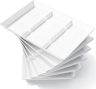 Serving Tray Divided for Party Supplies, 6 PCS 15" x 10" Plastic Platters for Serving Food, White Reusable Tray for Veggie, Snack, Fruit, Cookies, Desserts in Kitchen/Pantry