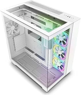 NZXT H9 Elite CM-H91EW-01 Dual-Chamber ATX Mid-Tower PC Gaming Case Includes 3 x 120mm F120 RGB Duo Fans with Controller Glass Front, Top & Side Panels 360mm Radiator Support White