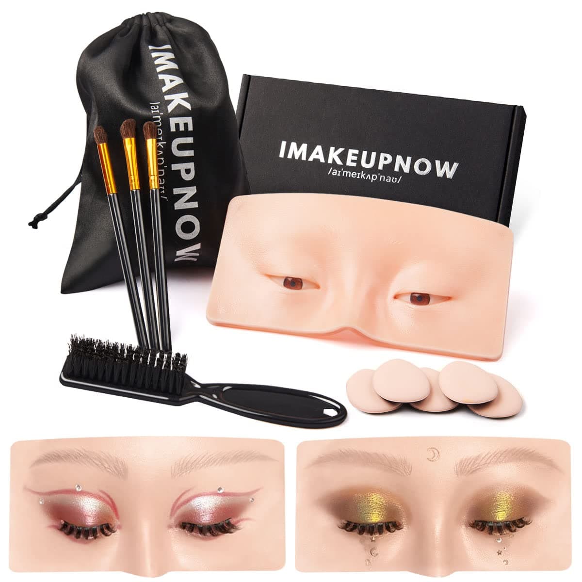 IMAKEUPNOW Makeup Practice Face Board 3D Realistic Pad with Cleaning Brush for Makeup Artist Board Makeup Practice, Eyeshadow Eyeliner Eyebrow Mapping Realistic Face Skin Eye Makeup Gift for Women