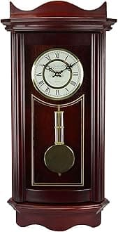 Bedford Clock Collection Wood Weathered Wall Clock with Pendulum, BED1247CHR, Cherry Wood