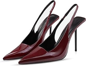 Women Slingback Pointed Toe Stiletto High Heels Stretch Slip On Backless Patent Leather Fashion Comfortable Dress Pumps