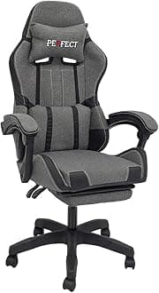 Multi Home Furniture Grey & Black Gaming Chair | Ergonomic Chair High-Back Recliner Chair with Adjustable Footrest & Headrest | Swivel Office Chair with Lumbar Support for Gaming Setup & Back Support