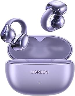 UGREEN HiTune S3 Open Ear Earbuds Bluetooth 5.4 Clip On Wireless Headphones ENC Mic for Clear Calls 30H Playtime IPX5 Waterproof Earphones for Running Workout, Cyclists, Compatible with iPhone, Purple