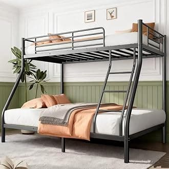 Bellemave Twin Over Full Bunk Bed with Slat, Heavy Duty Metal Bunk Bed Frame for Adults, Black F