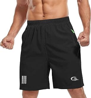 CBlueMen's Outdoor Quick Dry Lightweight Sports Shorts with 2 Zipper Pockets, Breathable Hiking Running Gym Workout, Stretchy Fast-Dry Athletic Shorts.