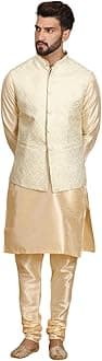 Ethluxis Men's Kurta Churidar Pyjama with Nehru Bandhgala Jacket