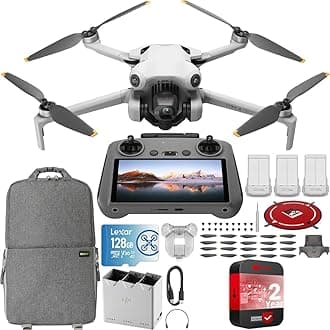 - Mini 4 Pro Folding Drone with RC 2 Remote (With Screen) Fly More Combo, 4K HDR Video Camera for Adults, Under 249g, Omnidirectional Sensing, 3 Batteries Bundle with Deco Gear Accessories