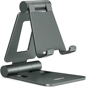 NulaxyAluminum Phone Stand for Desk, Adjustable Phone Holder, Foldable Metal Stand Mount Cradle Dock Compatible with iPhone 14/13/12/11 Pro Mini Pro Max, Xs Max XR X 8 7, All Smartphones - Gray