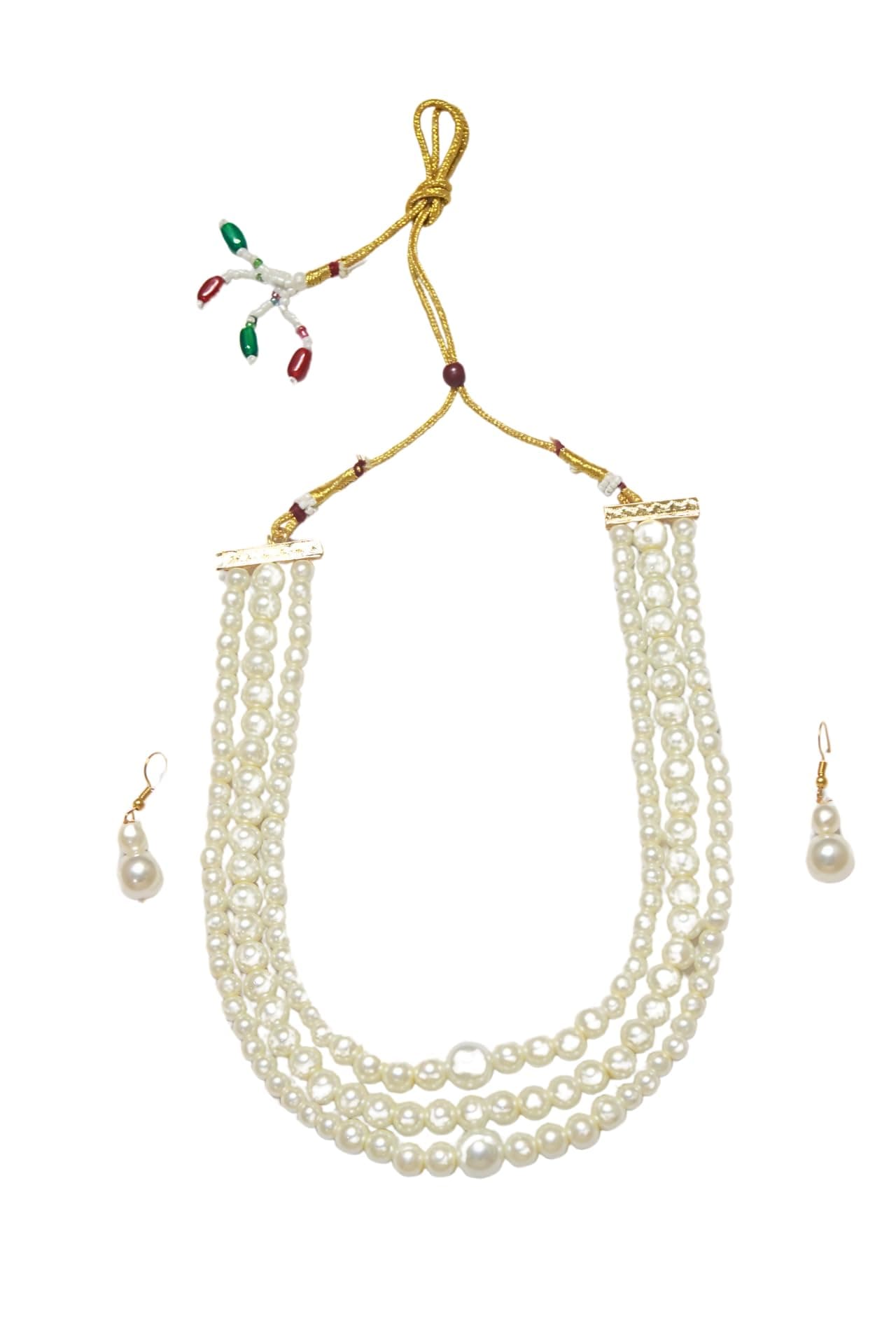 DK TRADERS Natural Shell Pearl 3 Layer Graduation Necklace with Drop Dangle Earring for Girl and Women White Colour Mala Stylish Traditional Fashion Jewellery