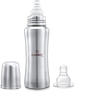 SPEEDEX Stainless Steel Infant Baby Feeding Bottle, BPA Free, Anti-Colic, Plastic-Free, Medium-Flow Nipple (240 ML)