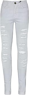 Girls Ripped Jeans Comfort Skinny Stretch Lightweight - Girls Jeans JN28 White 13-14