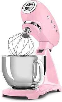SMEG SMF03 Stand Mixer – 5 Qt Tilt-Head Mixer with Stainless Steel Bowl, 10 Speeds, Retro 50s Vintage Style – Pink