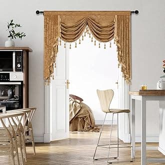 Thick Chenille Window Curtains Valance for Living Room Bronze Waterfall Valance for Bedroom,Rod Pocket (Bronze, W69)